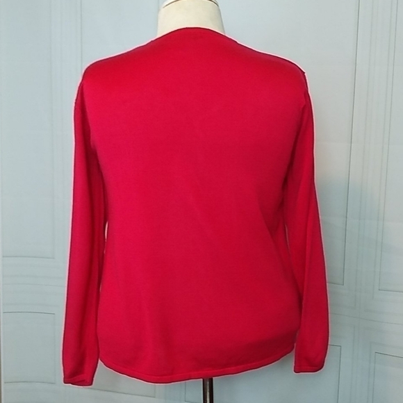 Jenny Womens XL Red Knit V Neck Button Up Cardigan Sweater Beaded Holiday - Picture 4 of 8